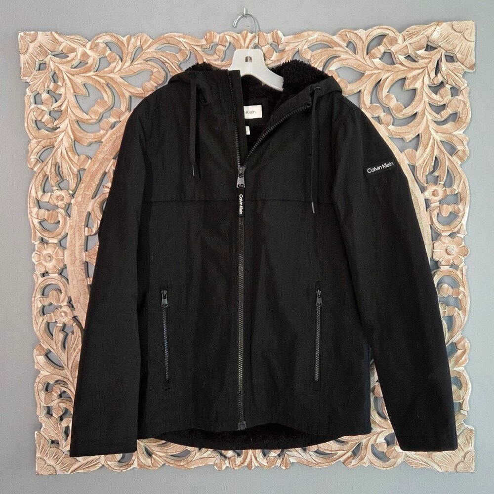 Calvin Klein Faux Sherpa Lined Infinite Stretch Soft Shell Black Jacket - Small